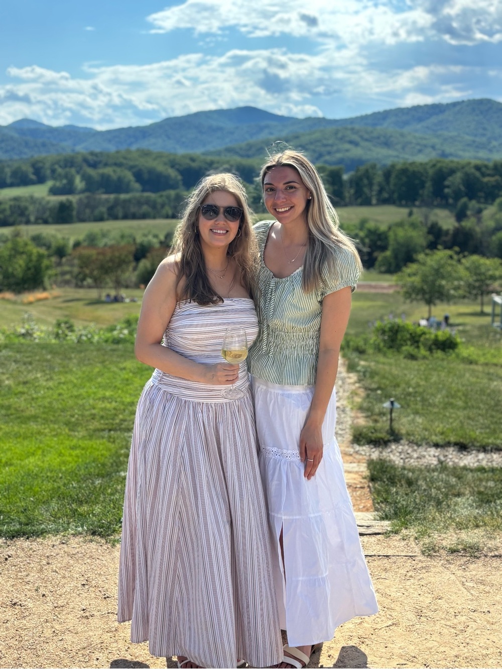 Abercrombie & Fitch Beige and White Striped Strapless Maxi Skirt